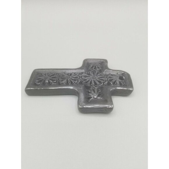 Dona Rosa Oaxaca Barro Negro Pottery Cross Small Wall Hanging Etched Carved Rare - Picture 5 of 7